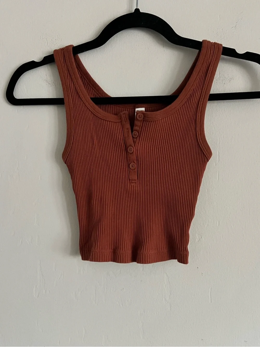 Uniqlo Ribbed Henley Neck Cropped Vest Top Sz X-Small
